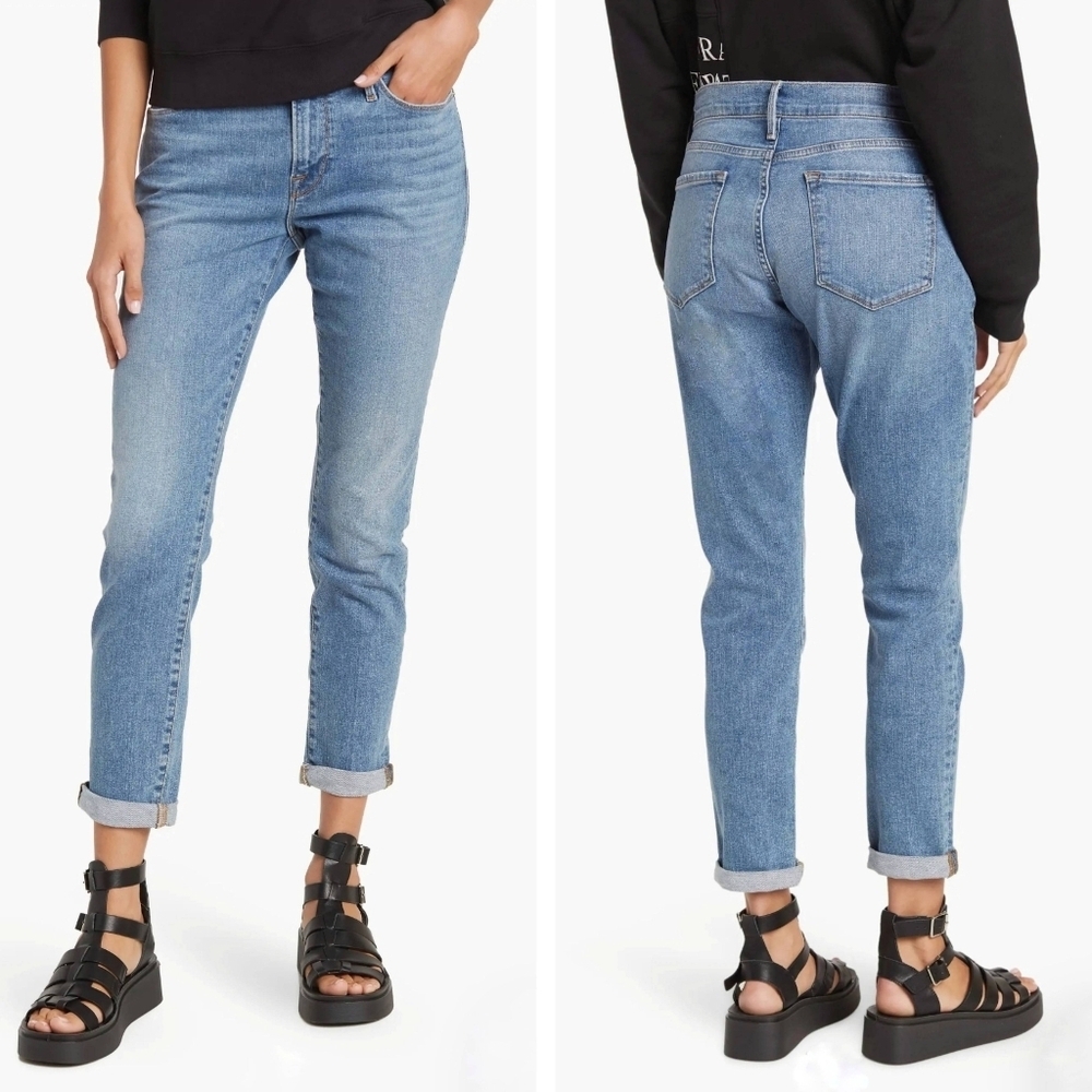 Frame Le Garcon Cuffed Crop Jeans In Bixby Blue Boyfriend Women's Size 32